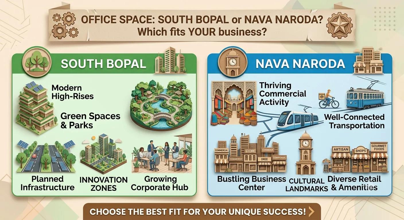 Office in Ahmedabad? Compare South Bopal and Nava Naroda